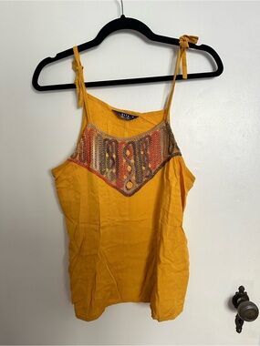 Mustard Yellow Embroidered Tie-Strap Tank Top